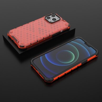 Dėklas Honeycomb Case armor cover with TPU Bumper iPhone 13 Pro Max Raudonas 12