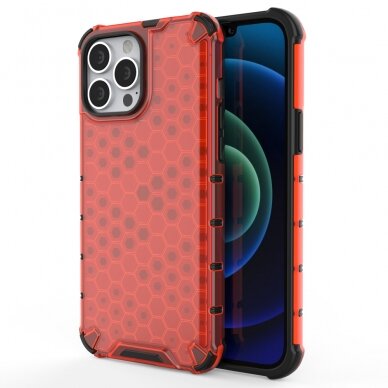 Dėklas Honeycomb Case armor cover with TPU Bumper iPhone 13 Pro Max Raudonas