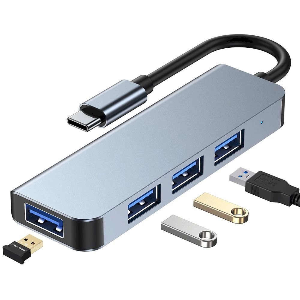 HUB Tech-Protect V1 4in1 USB-C - 3x USB-A 2.0 / USB-A 3.0 - pilkas 8 HUB Tech-Protect V1 4in1 USB-C - 3x USB-A 2.0 / USB-A 3.0 - pilkas 8