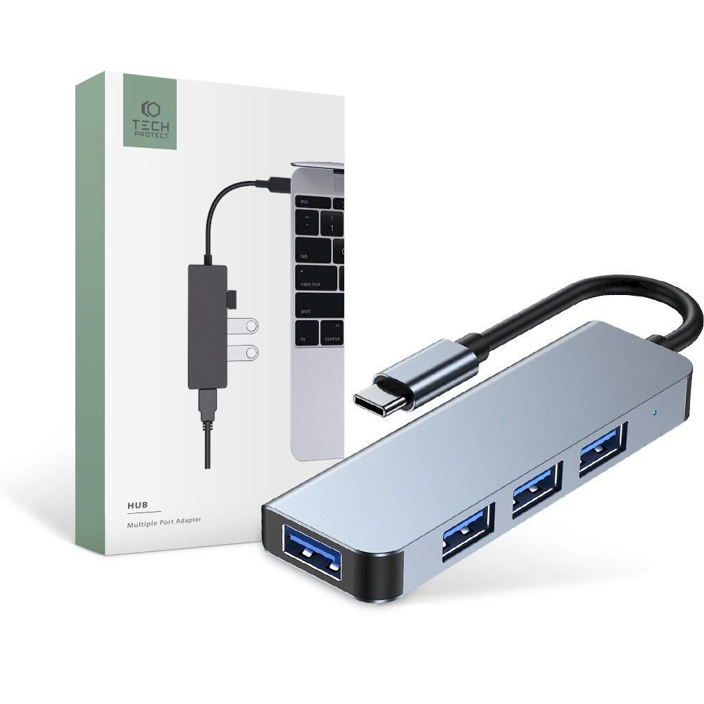 HUB Tech-Protect V1 4in1 USB-C - 3x USB-A 2.0 / USB-A 3.0 - pilkas HUB Tech-Protect V1 4in1 USB-C - 3x USB-A 2.0 / USB-A 3.0 - pilkas