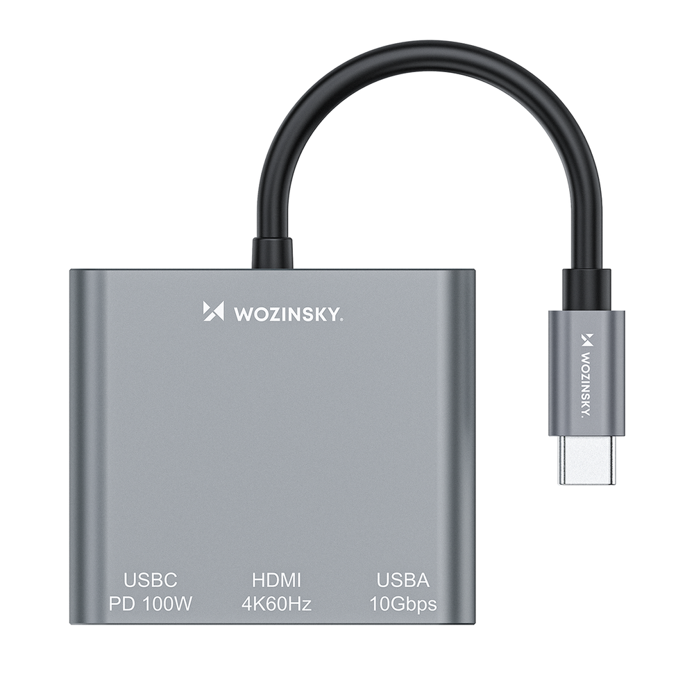USB-C šakotuvas Wozinsky WHCH-01 PD 100W HDMI 4K@30Hz USB-A 10Gbps – pilkas 2 USB-C šakotuvas Wozinsky WHCH-01 PD 100W HDMI 4K@30Hz USB-A 10Gbps – pilkas 2