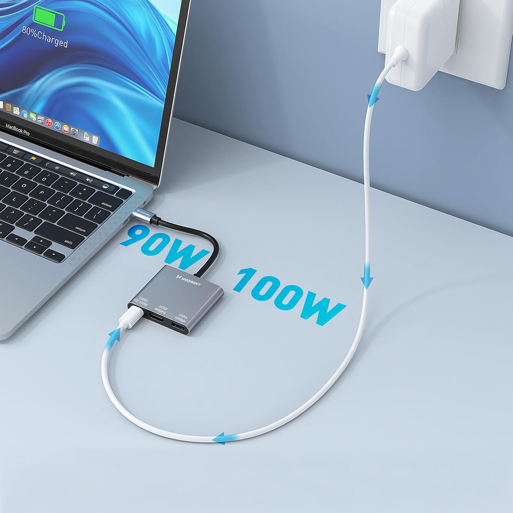 USB-C šakotuvas Wozinsky WHCH-01 PD 100W HDMI 4K@30Hz USB-A 10Gbps – pilkas 5