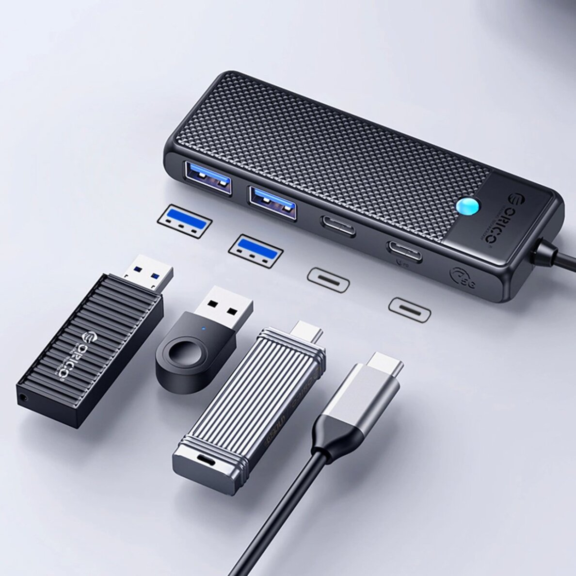 USB-C dokavimo stotis Orico PAPW2AC-C3 2x USB-A 3.0 + 2x USB-C 3.0 – juoda 2 USB-C dokavimo stotis Orico PAPW2AC-C3 2x USB-A 3.0 + 2x USB-C 3.0 – juoda 2