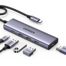 Ugreen CM511 15597 HUB 5in1 USB-C – USB-C PD / HDMI / 3x USB-A 3.0 – pilkas