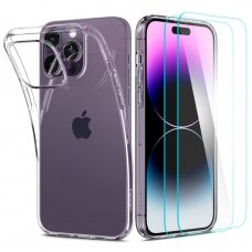 [Užsakomoji prekė] Dėklas skirtas iPhone 14 Pro + 2x Folie - Spigen Crystal Pack 360 - Crystal permatomas