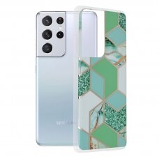 [Užsakomoji prekė] Dėklas skirtas Samsung Galaxy S21 Ultra 5G - Techsuit Marble Series - Žalias Hex