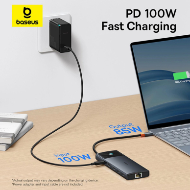Baseus Metal Gleam Series HUB 10in1 USB-C – USB-C PD / USB-C / 3x USB-A / 2x HDMI / RJ-45 / SD / TF – juodas 9