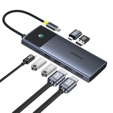 Baseus Metal Gleam Series II HUB 7in1 USB-C – USB-C PD100W / 2x USB-A / 2x HDMI 4K / USB-A 3.0 / USB-C 3.0 2