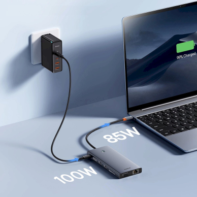 Baseus PortalJoy Series HUB 13in1 USB-C – 2x HDMI / DP / VGA / USB-A 3.1 / USB-C 3.1 / USB-A 2.0 / PD / RJ45 / SD / TF / AUX – pilkas 11