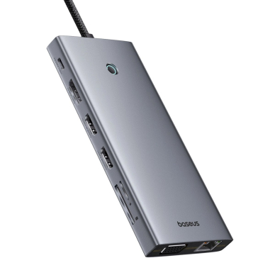 Baseus PortalJoy Series HUB 13in1 USB-C – 2x HDMI / DP / VGA / USB-A 3.1 / USB-C 3.1 / USB-A 2.0 / PD / RJ45 / SD / TF / AUX – pilkas 2