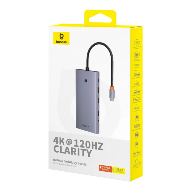 Baseus PortalJoy Series HUB 13in1 USB-C – 2x HDMI / DP / VGA / USB-A 3.1 / USB-C 3.1 / USB-A 2.0 / PD / RJ45 / SD / TF / AUX – pilkas 4