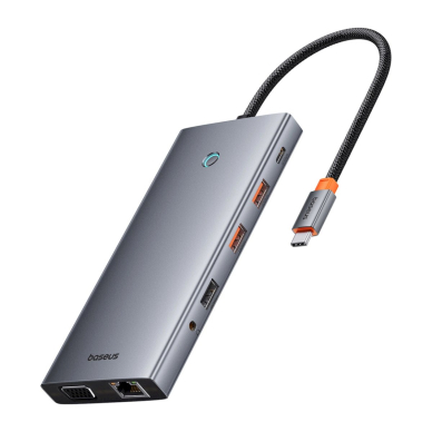 Baseus PortalJoy Series HUB 13in1 USB-C – 2x HDMI / DP / VGA / USB-A 3.1 / USB-C 3.1 / USB-A 2.0 / PD / RJ45 / SD / TF / AUX – pilkas