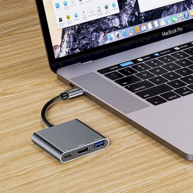 HUB Tech-Protect V1 3in1 USB-C - USB-A 3.0 / USB-C PD 100W / HDMI 4K 30Hz - pilkas 5 HUB Tech-Protect V1 3in1 USB-C - USB-A 3.0 / USB-C PD 100W / HDMI 4K 30Hz - pilkas 5