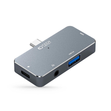 HUB Tech-Protect V6 4in1 USB-C - USB-A 3.0 / USB-C PD100W / HDMI / mini jack 3.5mm - pilkas 1 HUB Tech-Protect V6 4in1 USB-C - USB-A 3.0 / USB-C PD100W / HDMI / mini jack 3.5mm - pilkas 1