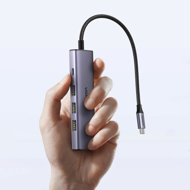 Ugreen CM511 15597 HUB 5in1 USB-C – USB-C PD / HDMI / 3x USB-A 3.0 – pilkas 2