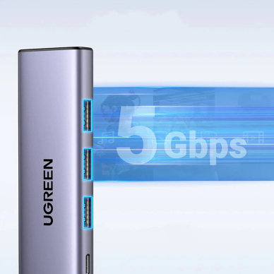 Ugreen CM511 15597 HUB 5in1 USB-C – USB-C PD / HDMI / 3x USB-A 3.0 – pilkas 3