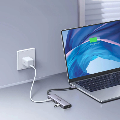 Ugreen CM511 15597 HUB 5in1 USB-C – USB-C PD / HDMI / 3x USB-A 3.0 – pilkas 7