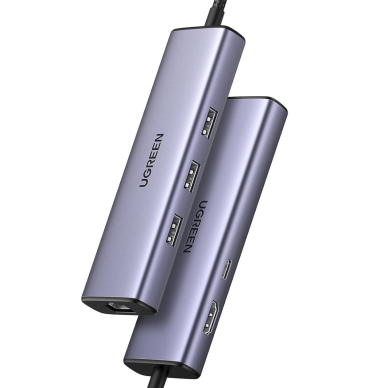 Ugreen CM512 15598 HUB 6in1 USB-C – 3x USB-A 3.0 / HDMI / RJ45 / USB-C PD – pilkas 1