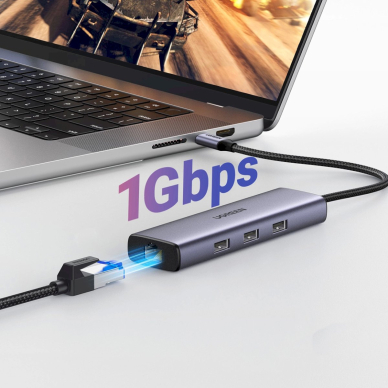 Ugreen CM512 15598 HUB 6in1 USB-C – 3x USB-A 3.0 / HDMI / RJ45 / USB-C PD – pilkas 3
