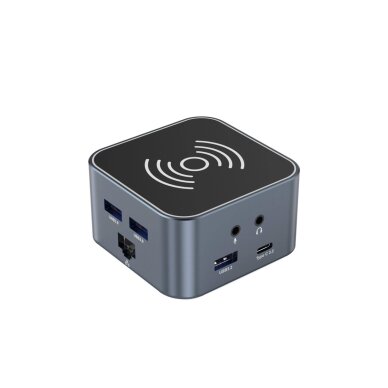 USB-C šakotuvas Wozinsky WHBC09Y8S 12in1 su belaidžio įkrovimo funkcija, aliuminis, 15 cm kabelis – pilkas 2 USB-C šakotuvas Wozinsky WHBC09Y8S 12in1 su belaidžio įkrovimo funkcija, aliuminis, 15 cm kabelis – pilkas 2