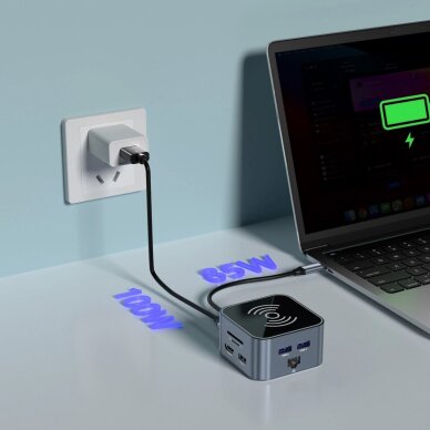 USB-C šakotuvas Wozinsky WHBC09Y8S 12in1 su belaidžio įkrovimo funkcija, aliuminis, 15 cm kabelis – pilkas 6 USB-C šakotuvas Wozinsky WHBC09Y8S 12in1 su belaidžio įkrovimo funkcija, aliuminis, 15 cm kabelis – pilkas 6