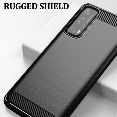 Akcija! Dėklas skirtas Huawei P Smart 2021 - Techsuit Carbon Silicone - Juodas  5
