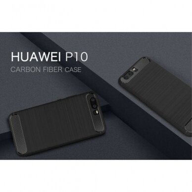 [Užsakomoji prekė] Dėklas skirtas Huawei P10 - Techsuit Carbon Silicone - Juodas 6