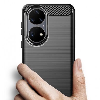[Užsakomoji prekė] Dėklas skirtas Huawei P50 - Techsuit Carbon Silicone - Juodas 1