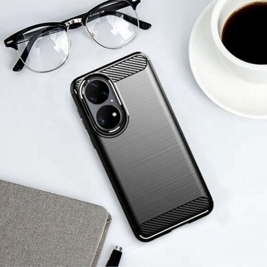 [Užsakomoji prekė] Dėklas skirtas Huawei P50 - Techsuit Carbon Silicone - Juodas 3