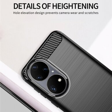 [Užsakomoji prekė] Dėklas skirtas Huawei P50 - Techsuit Carbon Silicone - Juodas 5