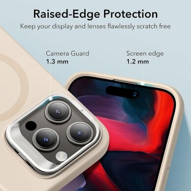[Užsakomoji prekė] Dėklas iPhone 15 Pro - ESR ESR - Cloud Soft HaloLock Kickstand - Light Tan 5