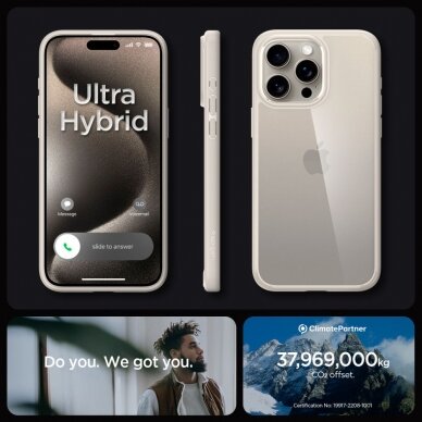 [Užsakomoji prekė] Dėklas iPhone 15 Pro Max - Spigen Ultra Hybrid - Natural Titanium 2