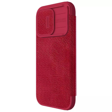 Akcija! Dėklas iPhone 15 Pro - Nillkin QIN Pro Leather Case - Raudonas  3