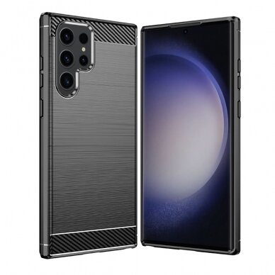 [Užsakomoji prekė] Dėklas skirtas Samsung Galaxy S23 Ultra - Techsuit Carbon Silicone - Juodas 4