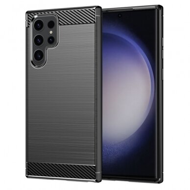 [Užsakomoji prekė] Dėklas skirtas Samsung Galaxy S23 Ultra - Techsuit Carbon Silicone - Juodas