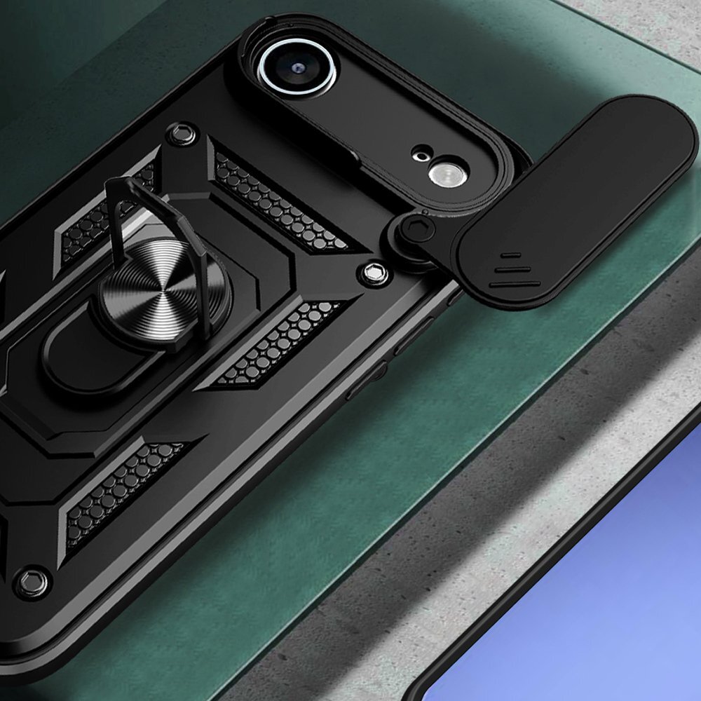 iPhone 17 Air Hybrid Armor Camshield dėklas su stovu ir kameros dangteliu – juodas 2 iPhone 17 Air Hybrid Armor Camshield dėklas su stovu ir kameros dangteliu – juodas 2