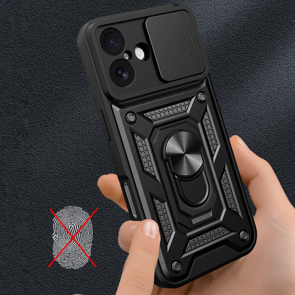 iPhone 17 Hybrid Armor Camshield dėklas su stovu ir kameros dangteliu – juodas 4 iPhone 17 Hybrid Armor Camshield dėklas su stovu ir kameros dangteliu – juodas 4