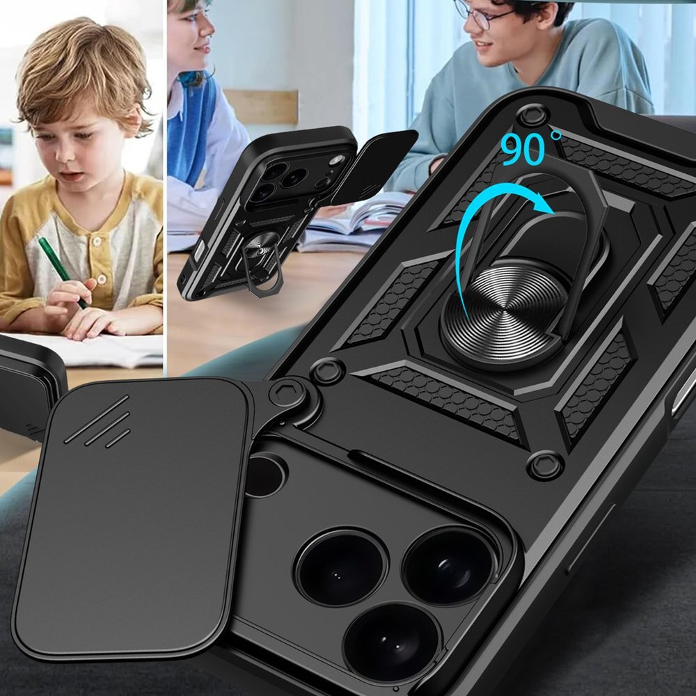 iPhone 17 Pro Hybrid Armor Camshield dėklas su stovu ir kameros dangteliu – juodas 7 iPhone 17 Pro Hybrid Armor Camshield dėklas su stovu ir kameros dangteliu – juodas 7