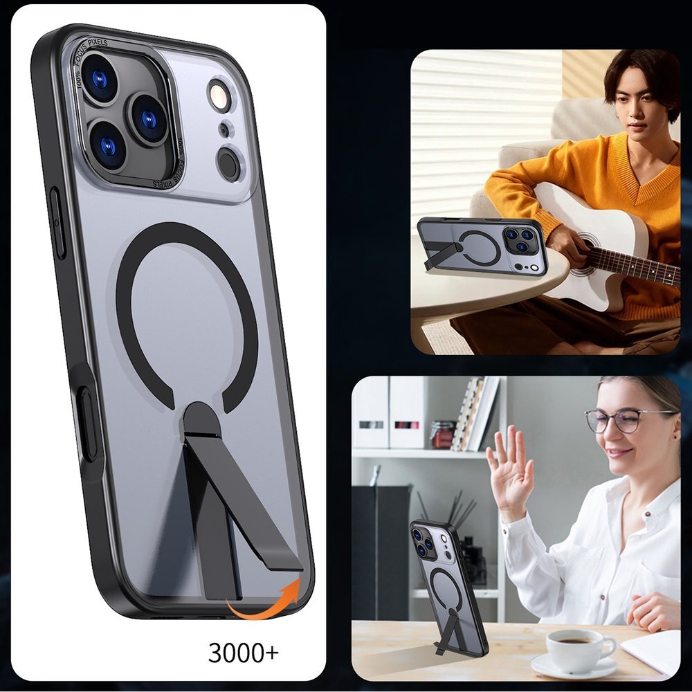 iPhone 17 Pro Hybrid Armor X MagSafe dėklas su stovu – juodas 7
