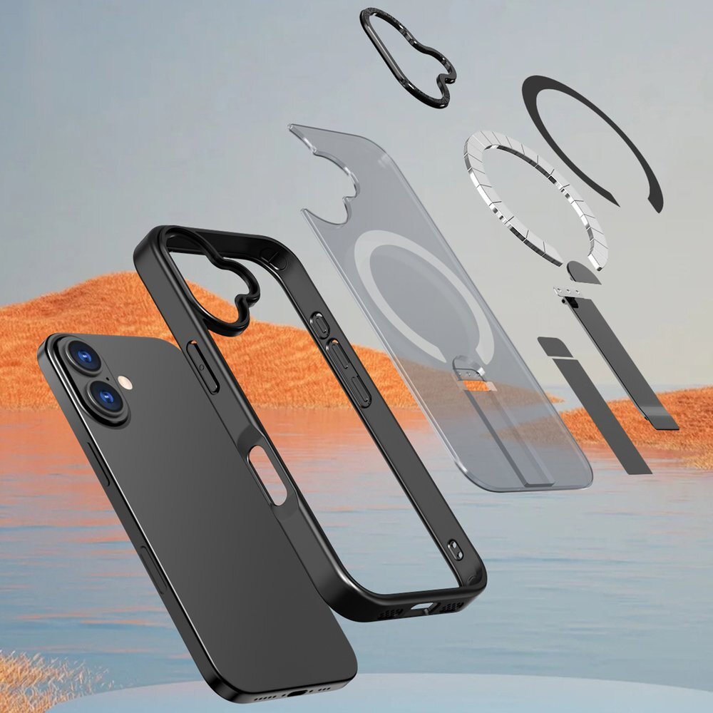 iPhone 17 Hybrid Armor X MagSafe dėklas su stovu – juodas 6