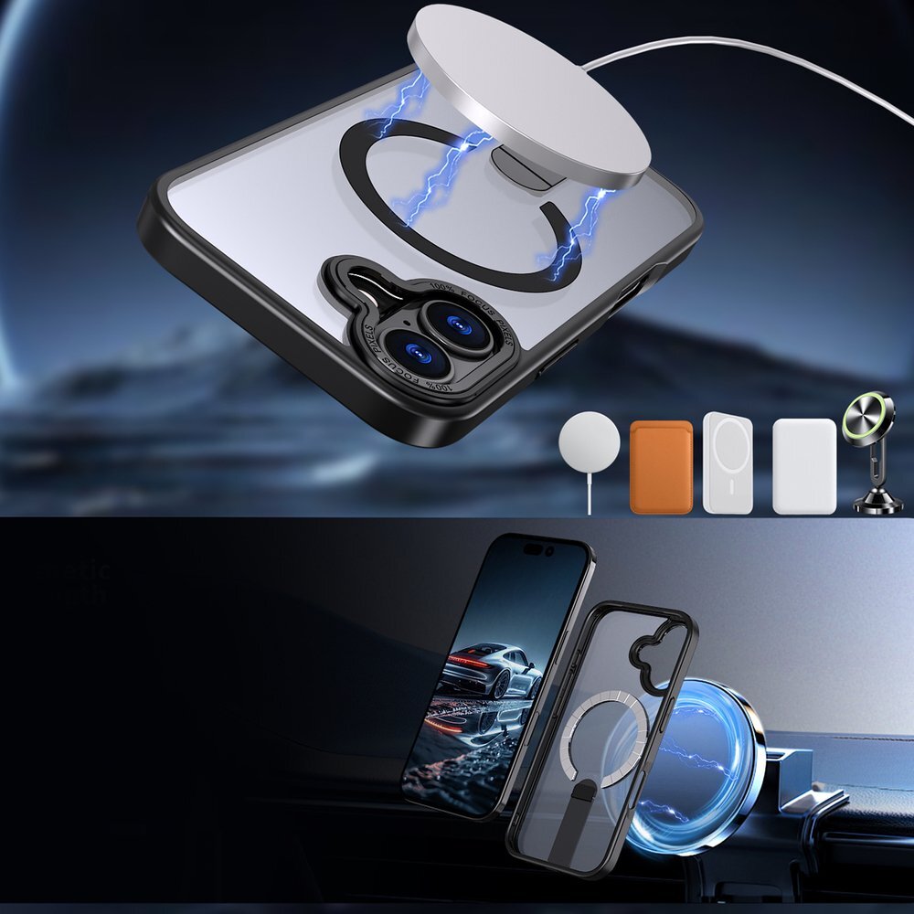 iPhone 17 Hybrid Armor X MagSafe dėklas su stovu – juodas 3