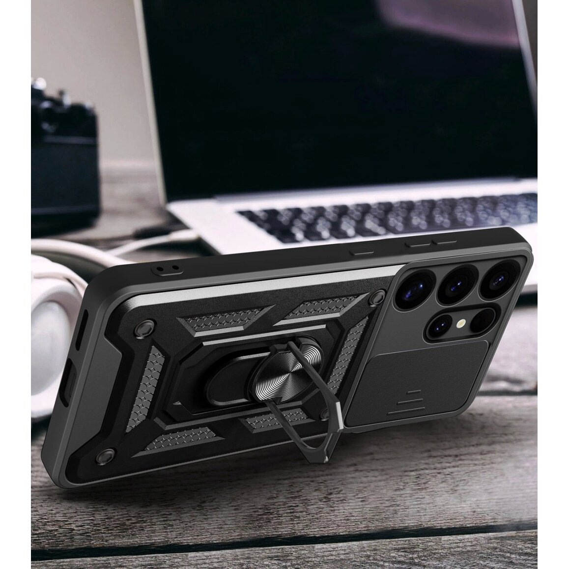 Akcija! Dėklas Hybrid Armor Camshield Ring Samsung Galaxy S25 Ultra - Juodas 6 Akcija! Dėklas Hybrid Armor Camshield Ring Samsung Galaxy S25 Ultra - Juodas 6