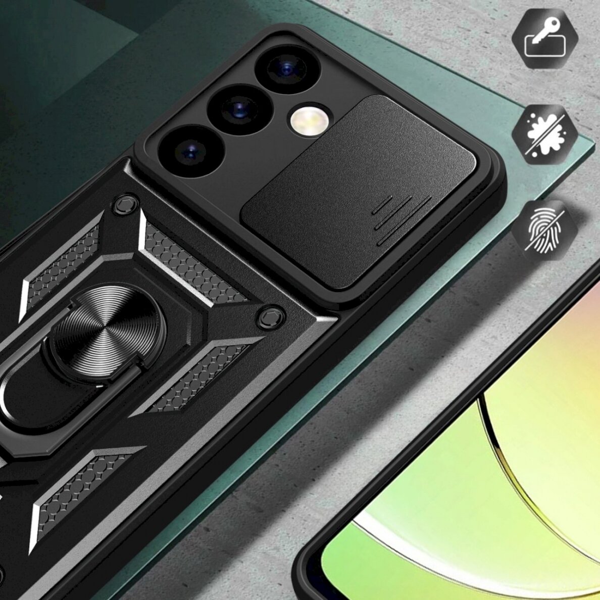 Apsauginis dėklas Hybrid Armor Camshield Samsung Galaxy S24  - Juodas 5 Apsauginis dėklas Hybrid Armor Camshield Samsung Galaxy S24  - Juodas 5