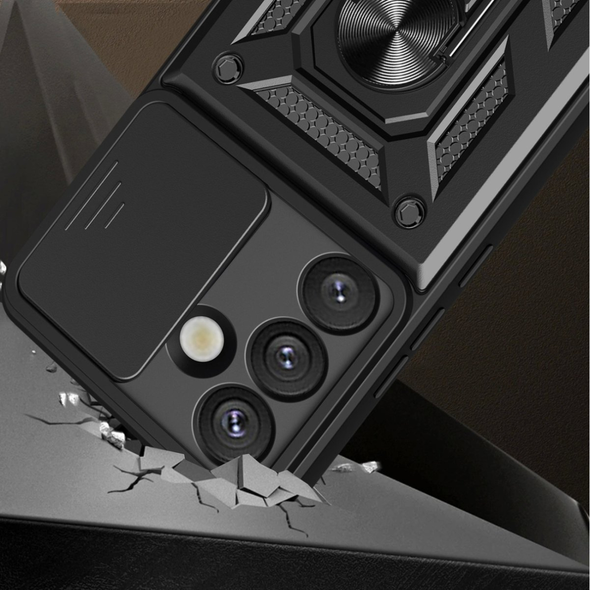 Vivo V50 5G Hybrid Armor Camshield Armored dėklas su stovu ir kameros dangteliu - juodas 1 Vivo V50 5G Hybrid Armor Camshield Armored dėklas su stovu ir kameros dangteliu - juodas 1