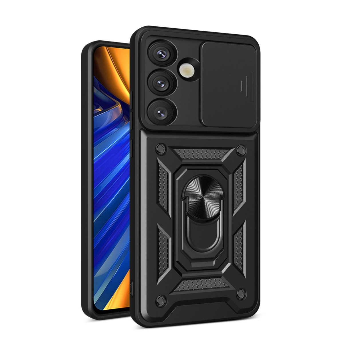 OnePlus Ace Pro 5G / 10T 5G Hybrid Armor Camshield dėklas su stovu ir kameros dangteliu - juodas