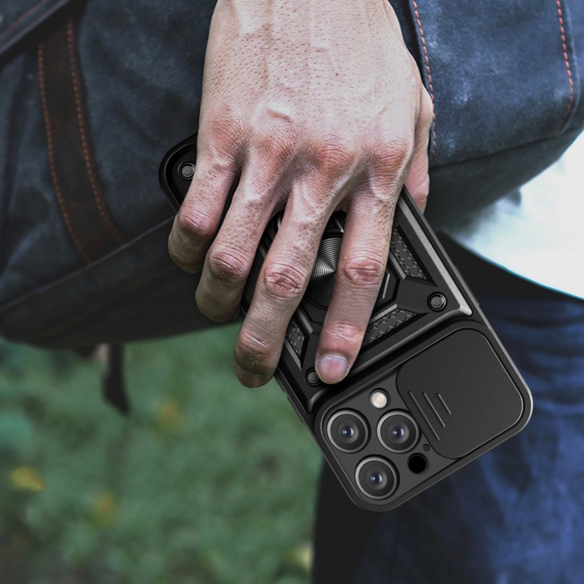 Dėklas Hybrid Armor Camshield iPhone 16 Pro Case with Camera Cover and Stand - Juodas 9 Dėklas Hybrid Armor Camshield iPhone 16 Pro Case with Camera Cover and Stand - Juodas 9