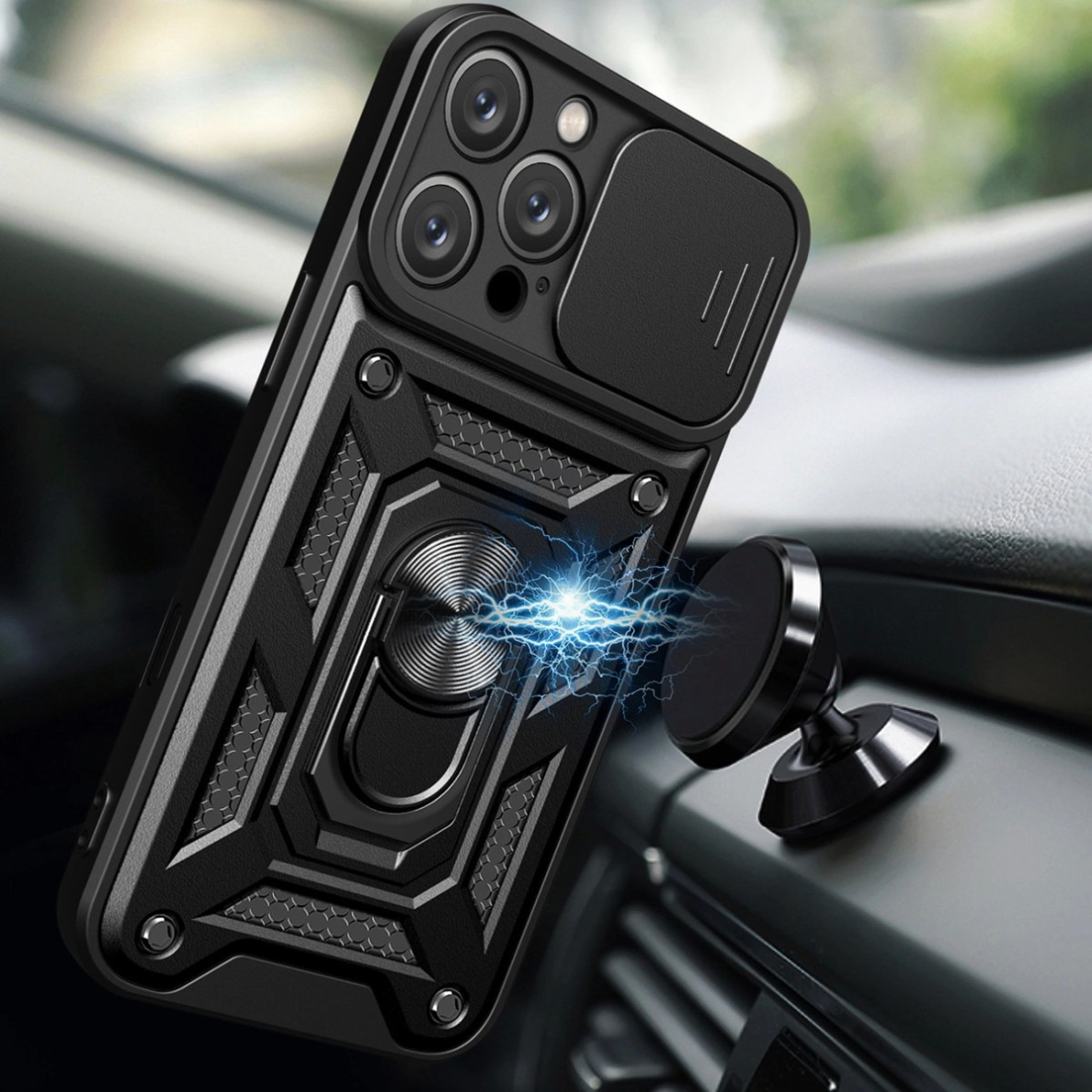 Dėklas Hybrid Armor Camshield iPhone 16 Pro Max  - Juodas 2 Dėklas Hybrid Armor Camshield iPhone 16 Pro Max  - Juodas 2