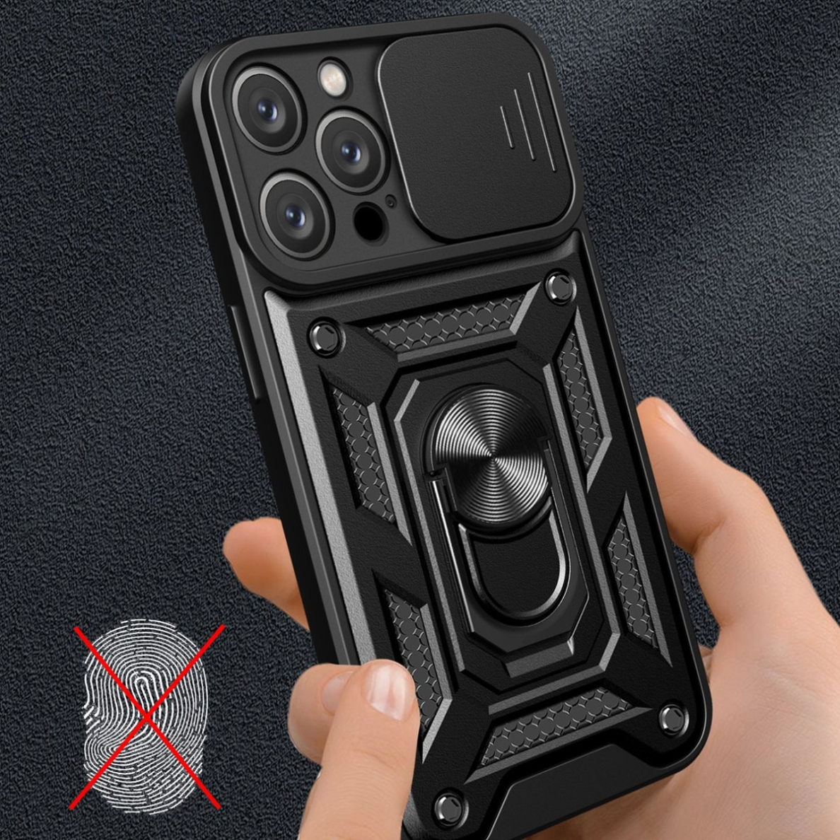 Dėklas Hybrid Armor Camshield iPhone 16 Pro Max  - Juodas 4 Dėklas Hybrid Armor Camshield iPhone 16 Pro Max  - Juodas 4