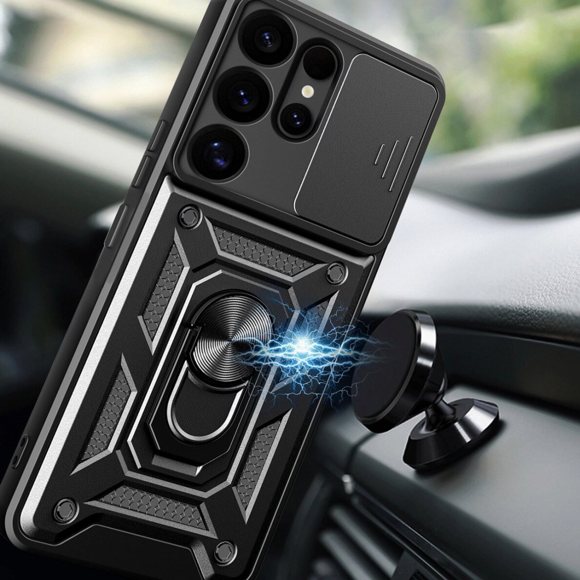 Akcija! Dėklas Hybrid Armor Camshield Ring Samsung Galaxy S25 Ultra - Juodas 3