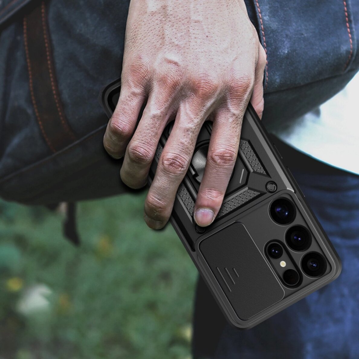 Akcija! Dėklas Hybrid Armor Camshield Ring Samsung Galaxy S25 Ultra - Juodas 8